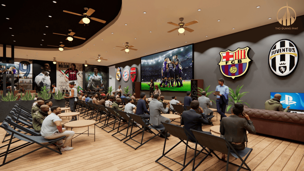 Mẫu thiết kế quán cafe bóng đá phòng VIP